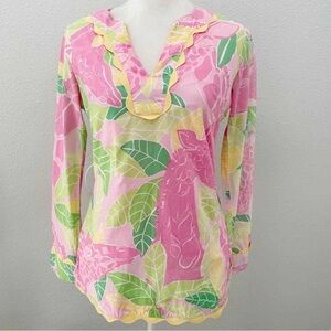 Lilly Pulitzer Vintage White Label Print V Neck Patio Tunic